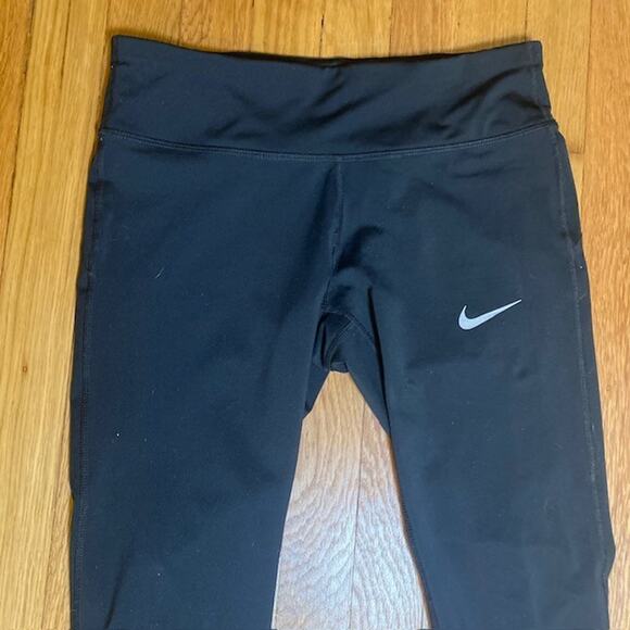 NIKE Womens Small Dri Fit 3/4 Black Leggings Drawstring Pockets Athleisure Sport - Picture 5 of 10
